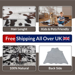 Luxurious Handcrafted Brown and White Cowhide Rug | Medium Size with Non-Slip Backing | Hypoallergenic and Unique Natural Beauty - Celestial Leather Limited