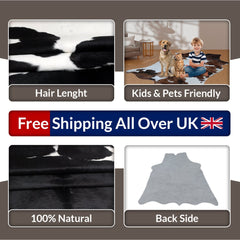 Luxurious Medium Salt & Pepper Cowhide Rug - Hypoallergenic, Non-Slip Backing, Handcrafted Natural Hide, Unique Black - White Markings, - Celestial Leather Limited