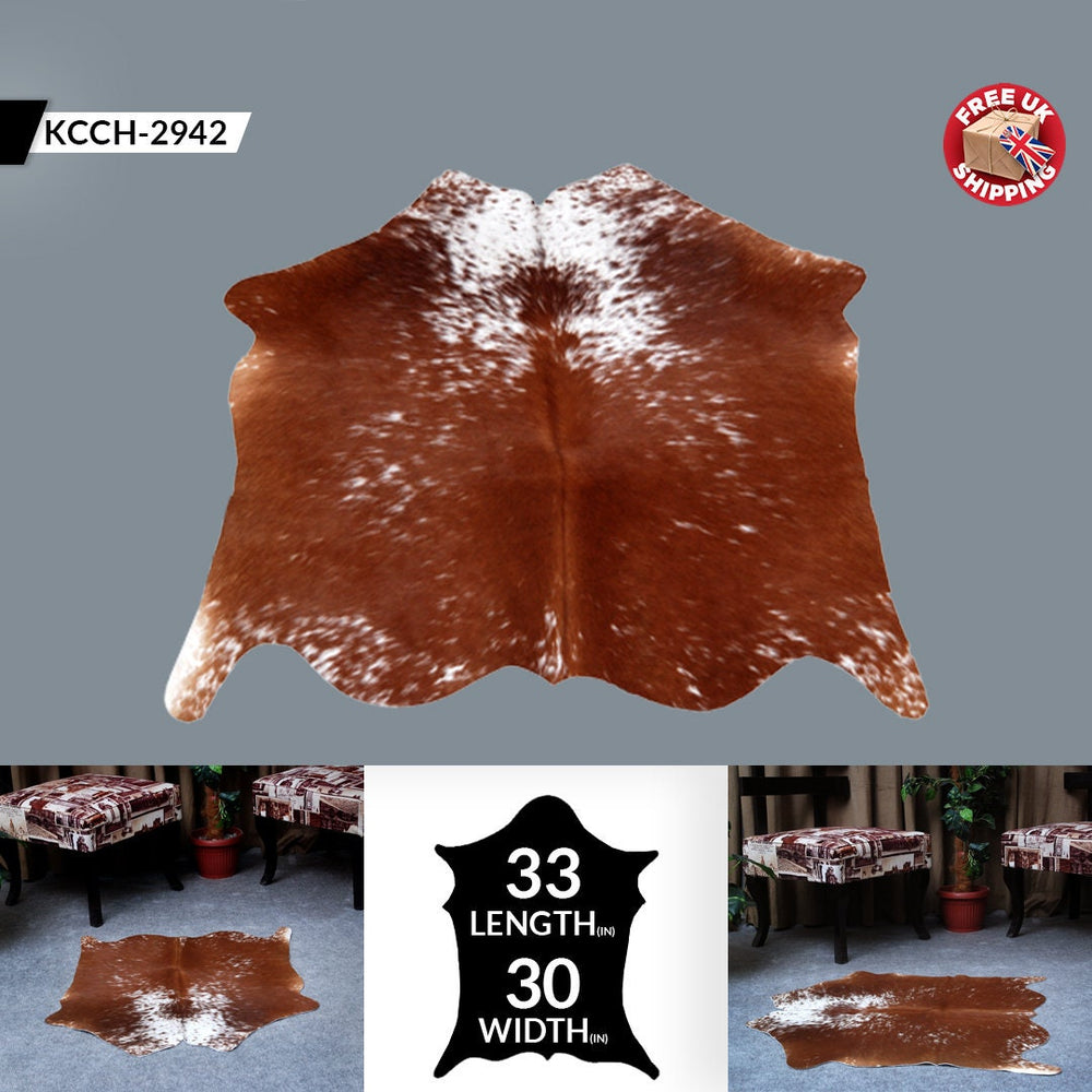 Luxury Brown & White Cowhide Rug - Hypoallergenic Non Slippery Suede Back - Handcrafted Natural Hide Carpet for Bedroom Living Room - Celestial Leather Limited