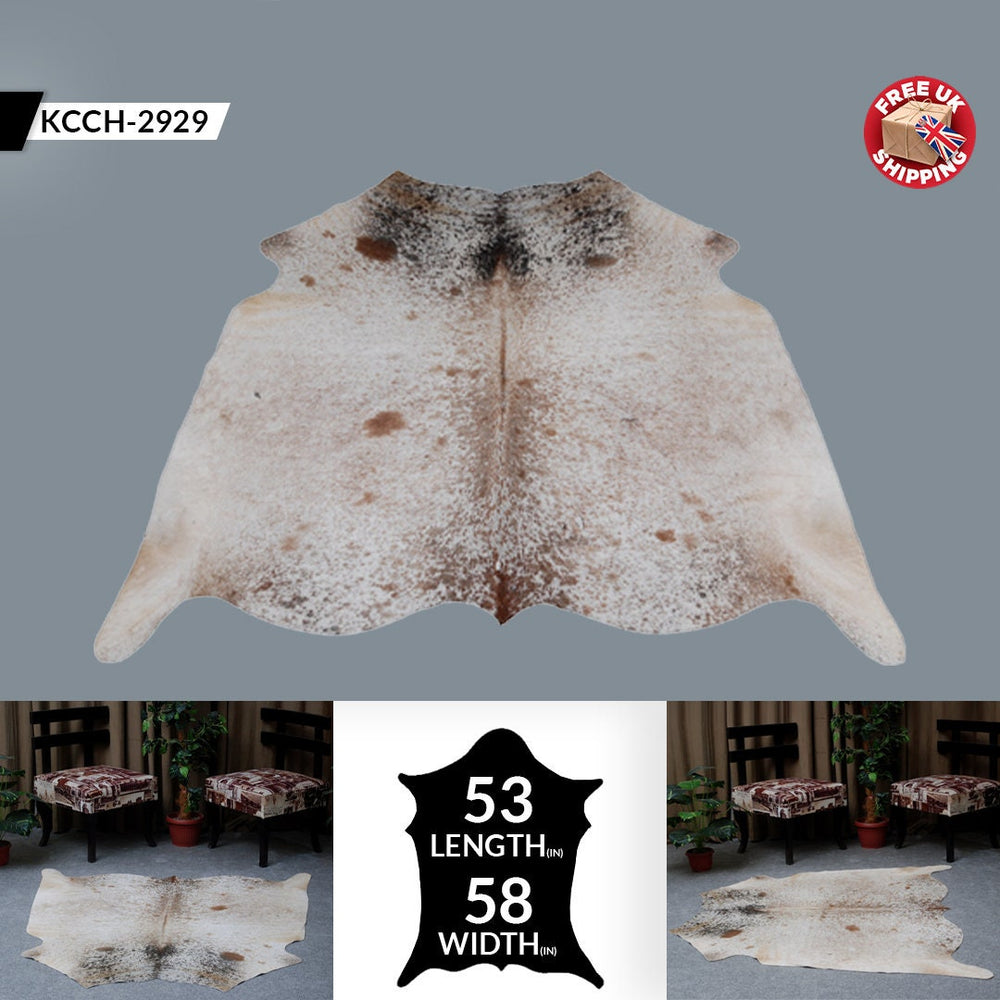Luxurious Handcrafted Grey & White Cowhide Rug with Hypoallergenic Backing - Unique Natural Beauty for Home Decor - Celestial Leather Limited