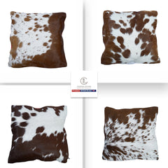 Luxurious Handmade Cowhide Cushion Cover - Rustic Elegance with Velvet Back, Reversible Hair On Design - Brown, Black, and White Patterns - Celestial Leather Limited