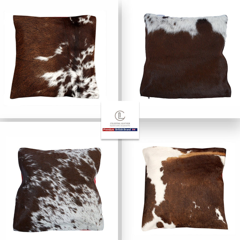 Luxury Handmade Cowhide Cushion Cover with Velvet Back - Animal Print Throw Pillow Case for Sofa, Bed or Armchair - Celestial Leather Limited