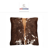 Luxurious Handmade Cowhide Cushion Cover with Velvet Back - Brown, Black, and White Pattern - Rustic Elegance for Home Decor - Celestial Leather Limited