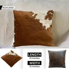 Luxurious Brown & White Cowhide Hair-On Cushion Cover | Rustic - Eco-Friendly Home Decor | Genuine Leather | Hidden Zipper | Suede Backing