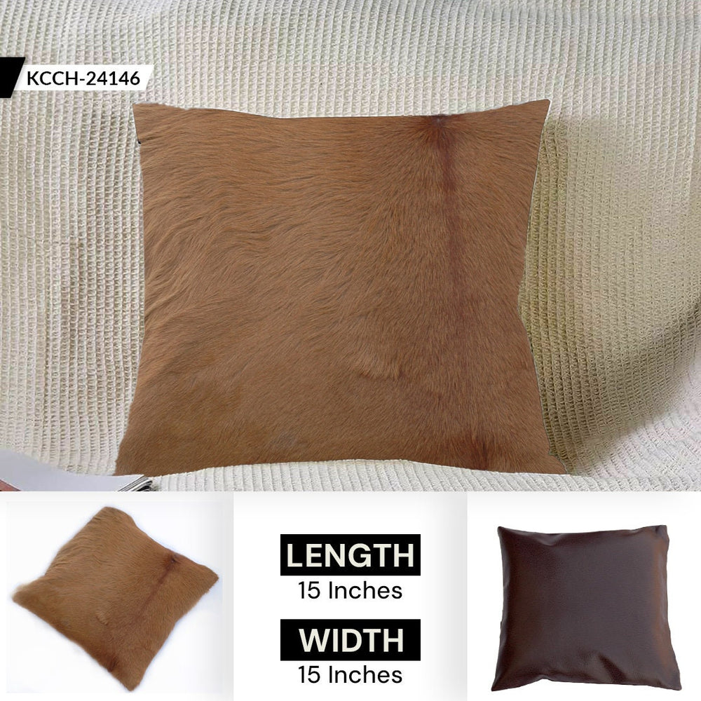 Luxurious Handmade Brown and White Cowhide Accent Cushion Cover for Sofa - Unique Pattern, Genuine Leather, Hidden Zipper - Western Modern - Celestial Leather Limited