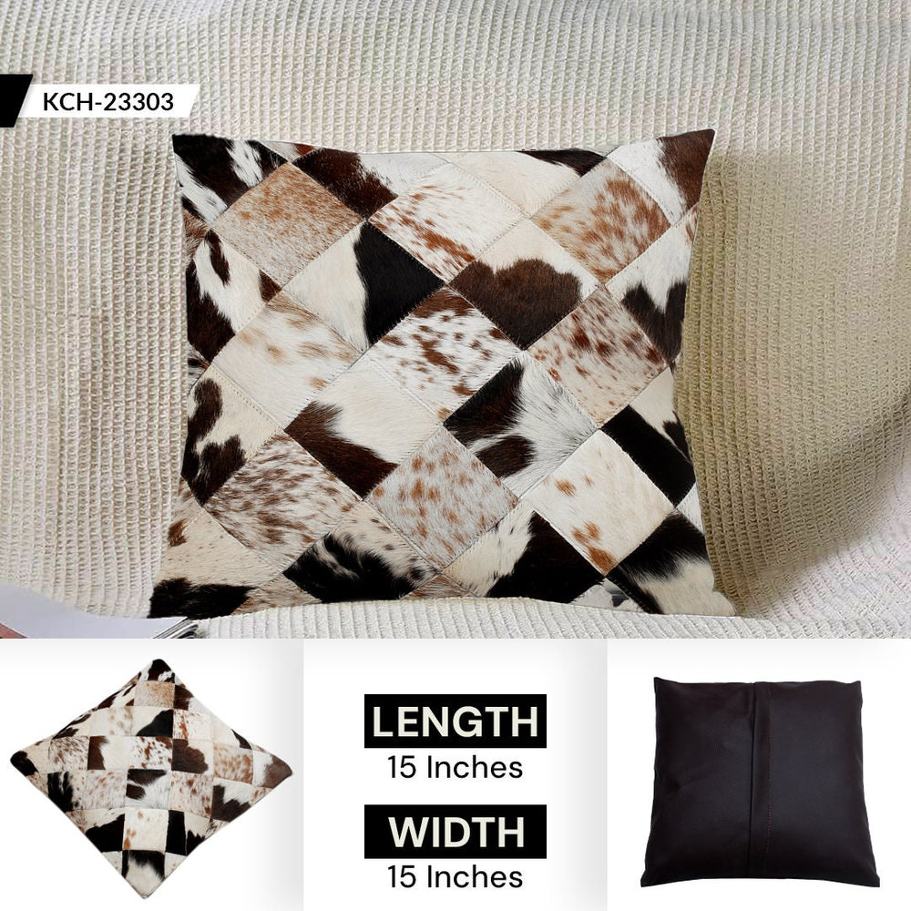 Stunning Multicolor Patchwork Cowhide Cushion Cover with Hypoallergenic Design-Includes Unique Animal Patterns & Soft Faux Leather Back - Celestial Leather Limited