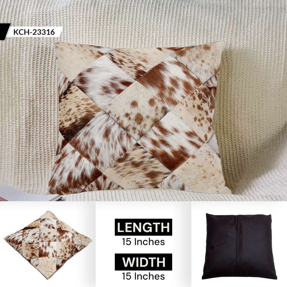 Luxurious Handmade Multicolour Patchwork Cowhide Cushion Cover for Non-Shedding Sofa - Soft Natural Hair, Unique Rustic Charm, Durable - Celestial Leather Limited