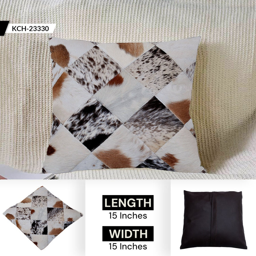 Luxurious Handmade Multicolor Patchwork Cowhide Cushion Cover for Natural Elegance & Rustic Charm - Celestial Leather Limited
