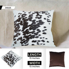 Rustic Elegance: Handmade Cowhide Pillow Cover with Velvet Back - Reversible Hair On Cushion Case in Brown, Black, and White - Celestial Leather Limited