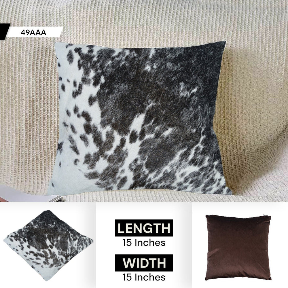 Handmade Luxury Cowhide Cushion Cover with Velvet Back - Animal Print Throw Pillow Case for Rustic Elegance - Celestial Leather Limited