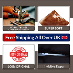 Luxurious Brown and White Cowhide Throw Cushion Cover with Rustic Charm and Natural Beauty