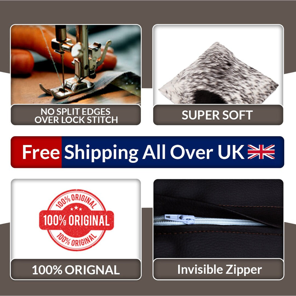 Luxurious Brown and White Cowhide Cushion Cover - Handmade Animal Pattern, Natural Hair on Leather, Rustic Charm, 100% Natural Cowhide - Celestial Leather Limited