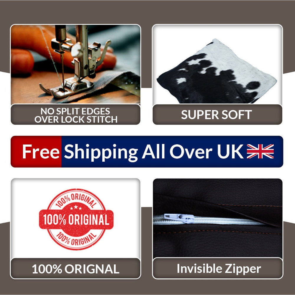 Luxurious Handmade Cowhide Accent Cushion Cover with Soft Velvet Back - Rustic Decorative Pillow Case - Celestial Leather Limited