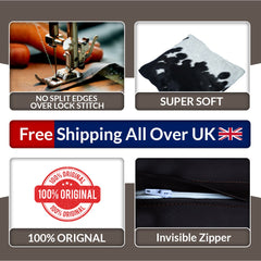 Luxurious Handmade Cowhide Accent Cushion Cover with Soft Velvet Back - Rustic Decorative Pillow Case - Celestial Leather Limited