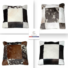 Luxury Multicolor Cowhide Patchwork Cushion Cover - Handmade Hypoallergenic Rustic Elegance - Natural Beauty - 100% Cowhide - Celestial Leather Limited
