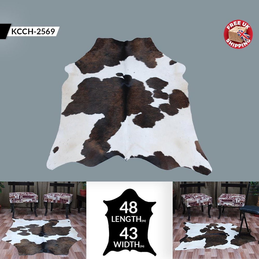 Luxurious Dark Brown & White Cowhide Rug | Medium Size for Modern Home Decor - Warmth | Hypoallergenic - Durable | Handcrafted Natural Hide - Celestial Leather Limited