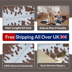 Beautiful Medium Brown and White Cowhide Rug with Soft Hair | Hypoallergenic & Non-Slip Backing | Handcrafted Luxury | Durable - Versatile