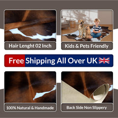 Luxury Dark Brown & White Cowhide Rug - Hypoallergenic, Non-Slip Backing, Handcrafted Natural Hide Rug for Bedroom/Living Room - Celestial Leather Limited