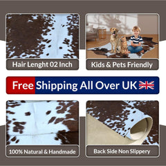 Handcrafted Luxury Medium Cowhide Rug | Classic Brown & White | Hypoallergenic, Non-Slip Backing | Unique Natural Beauty | Durable - Celestial Leather Limited