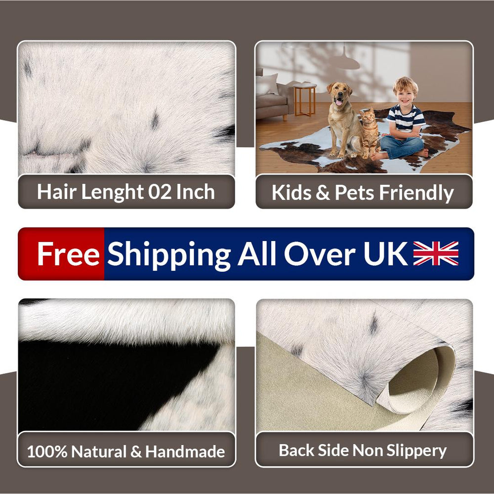 Luxurious Large Brown & White Cowhide Rug for Bedroom - Living Room, Hypoallergenic - Non-Slippery, Perfect for Upholstery - Celestial Leather Limited