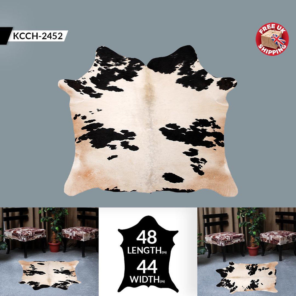 Luxury Brown and White Cowhide Rug with Non-Slip Backing - Hypoallergenic, Non-Shedding, Large Size, Perfect for Upholstery - Free Shipping! - Celestial Leather Limited