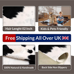Luxury Brown & White Cowhide Rug for Elegant Home Decor - Large Size, Hypoallergenic - Non-Slip Backing - Top Quality Natural Cow Skin