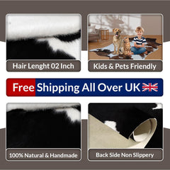 Luxury Hypoallergenic Brown & White Cowhide Rug with Non-Slip Suede Back - Large Size, Natural Hair - Radiant Sheen - Perfect for Home Decor - Celestial Leather Limited