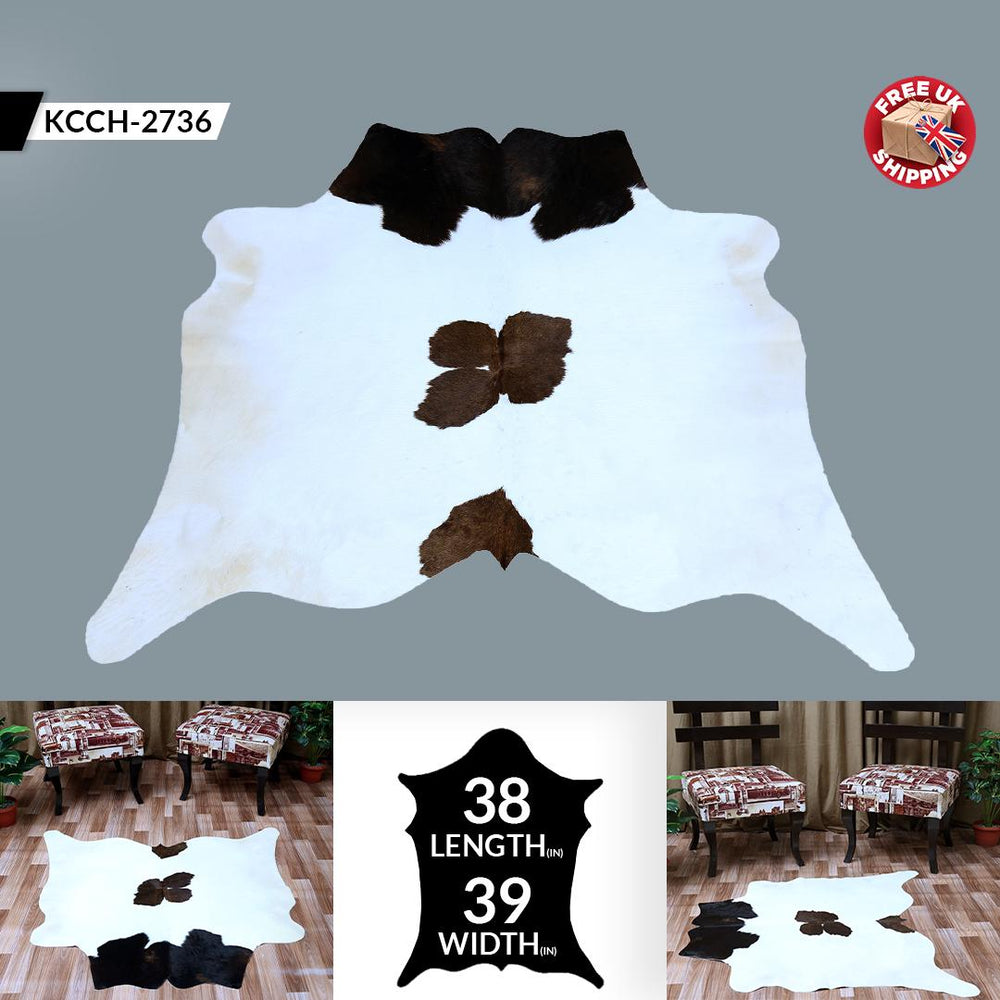 Luxury Dark Brown & White Cowhide Rug - Medium Size Hypoallergenic Area Rug with Unique Natural Beauty for Rustic Charm - Celestial Leather Limited