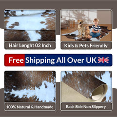 Luxurious Medium Brown & White Cowhide Rug | Hypoallergenic Backing | Handcrafted Natural Hide | Unique Animal Pattern rug | Durable - - Celestial Leather Limited