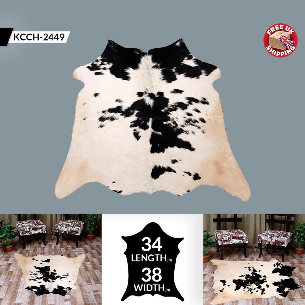 Luxurious Natural Dark Brown and White Cowhide Rug - Hypoallergenic, Non-Slip Suede Back, Non-Shedding - Free Shipping across UK! - Celestial Leather Limited
