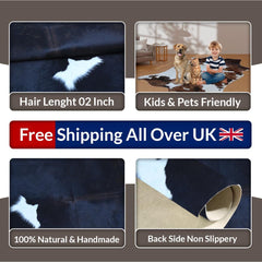 Luxurious Natural Dark Brown & White Cowhide Rug Small Area Animal Print Non Slippery Suede Back Non Shedding Hypoallergenic - Celestial Leather Limited