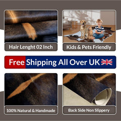 Luxurious Small Brown and White Cowhide Rug - Handcrafted, Soft Hair, Hypoallergenic, Non-Shedding, Non-Slippery Suede Back - Free Shipping! - Celestial Leather Limited