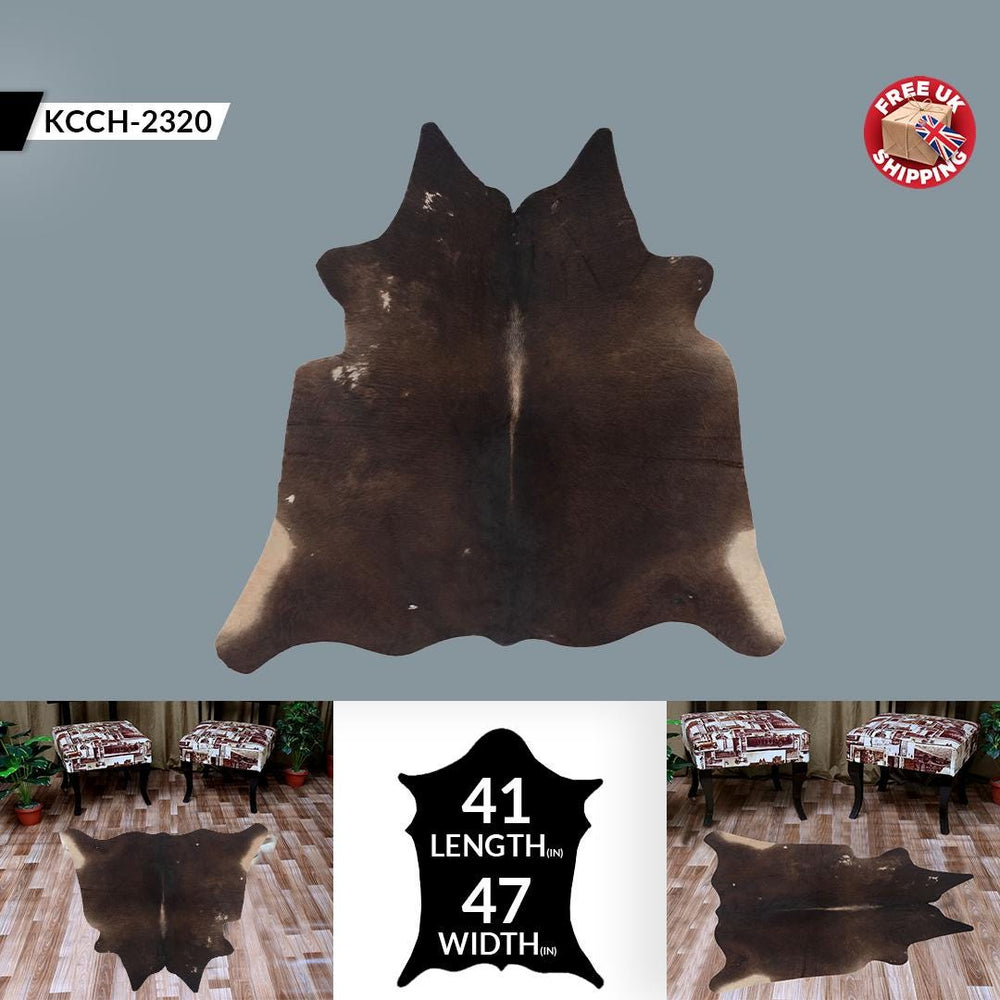Luxurious Small Brown and White Cowhide Rug with Soft Hair | Hypoallergenic & Non-Shedding | Ideal for Upholstery | Free Shipping in UK - Celestial Leather Limited