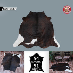 Luxuriously Handcrafted Dark Brown & White Cowhide Rug - Hypoallergenic, Durable, Unique Medium Area Rug for Rustic Charm - Celestial Leather Limited