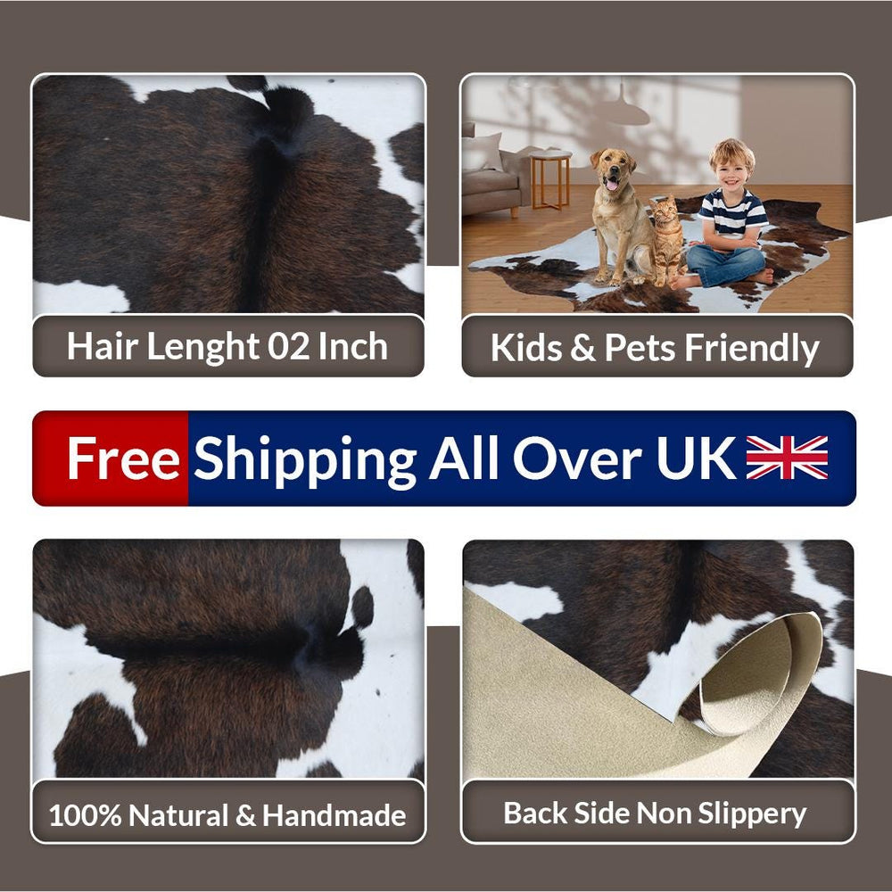 Luxurious Dark Brown & White Cowhide Rug | Medium Size for Modern Home Decor - Warmth | Hypoallergenic - Durable | Handcrafted Natural Hide - Celestial Leather Limited