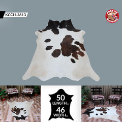 Luxurious Medium Brown & White Cowhide Rug with Hypoallergenic Suede Backing - Handcrafted Natural Hide Rug for Timeless Style and Elegance - Celestial Leather Limited