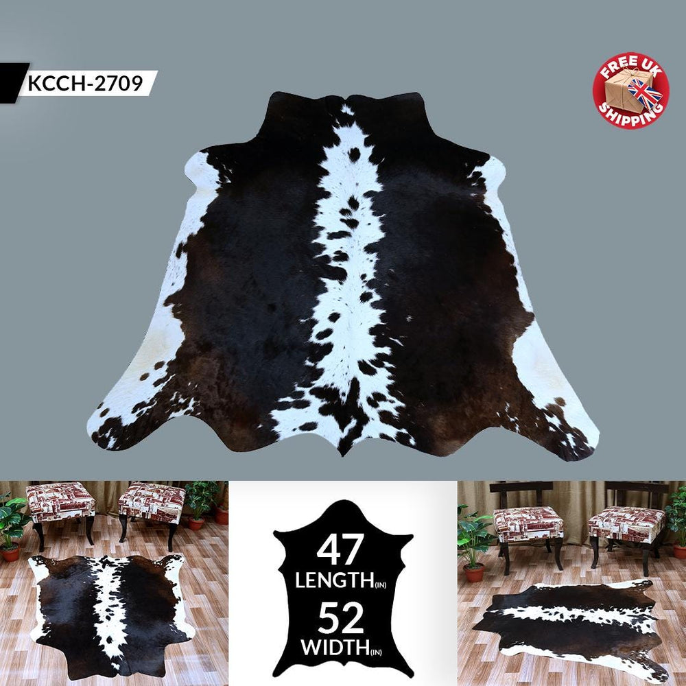 Luxurious Brown & White Cowhide Rug - Handcrafted Natural Hide, Hypoallergenic, Non-Slip Backing, Unique Animal Pattern, Durable - Versatile - Celestial Leather Limited