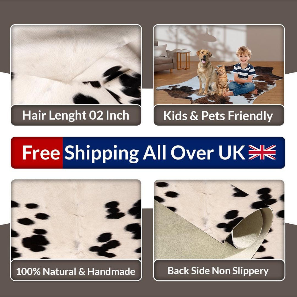 Luxuriously Soft Medium Brown & White Cowhide Rug | Hypoallergenic - Durable with Unique Animal Pattern | Handcrafted Natural Hide for - Celestial Leather Limited