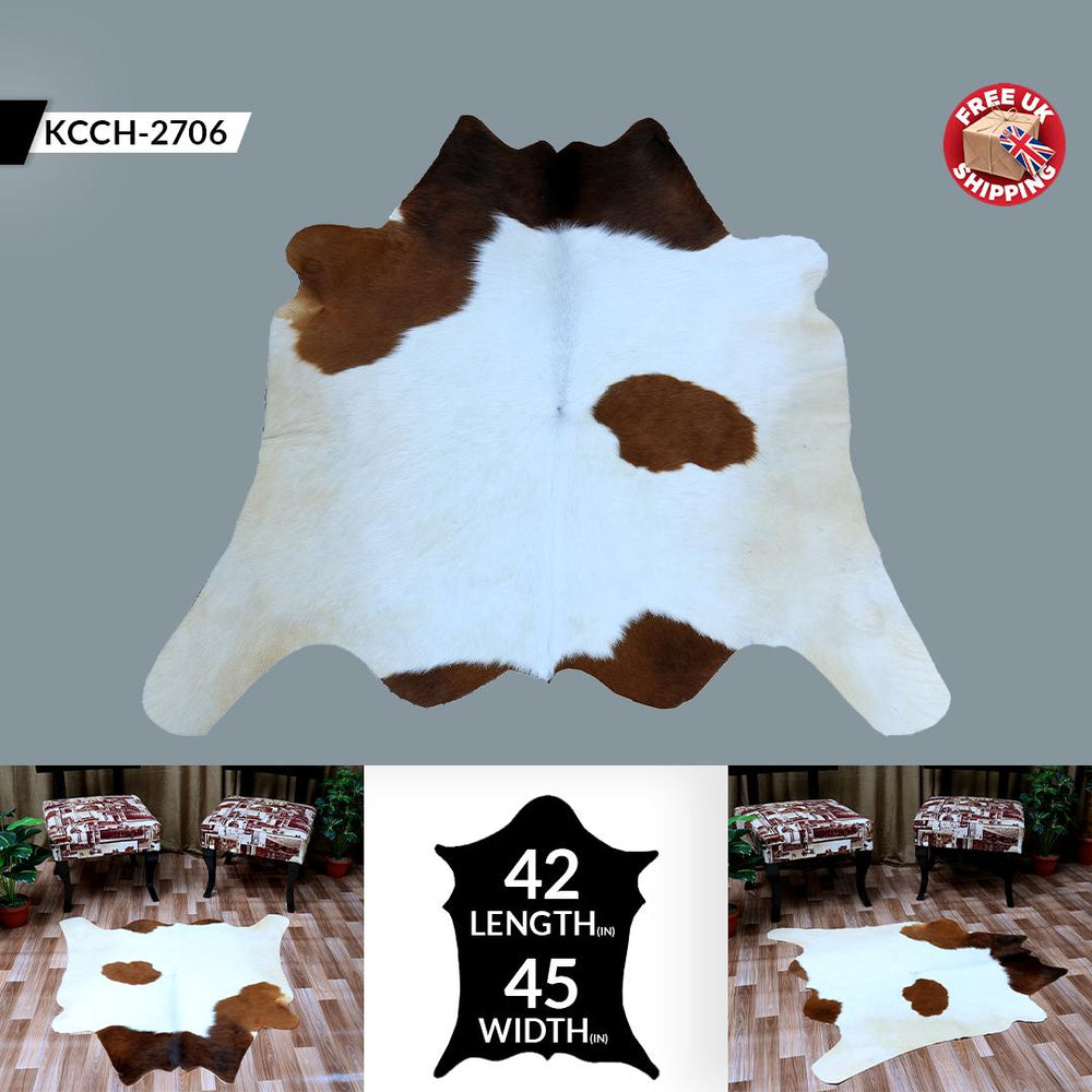 Luxury Dark Brown & White Cowhide Rug - Hypoallergenic, Non-Slip Backing, Handcrafted Natural Hide Rug for Bedroom/Living Room - Celestial Leather Limited