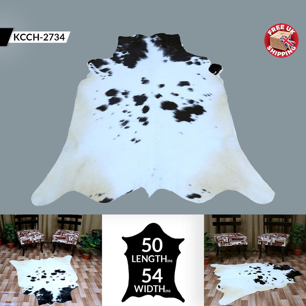 Luxury Brown & White Cowhide Rug for Elegant Home Decor - Hypoallergenic, Non-Slip Backing, Non-Shedding - Large Size, Free UK Shipping - Celestial Leather Limited