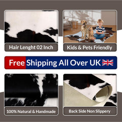 Luxurious Black and White Cowhide Rug with Hypoallergenic, Non-Slip Suede Back - Large Size - Free Shipping - Top Quality - Celestial Leather Limited