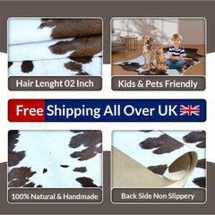 Luxury Brown & White Cowhide Rug - Hypoallergenic, Non-Slip Back, Non-Shedding - Durable - Versatile Home Decor Rug - Free UK Shipping - Celestial Leather Limited
