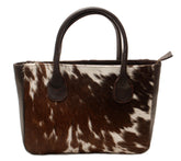 Chic Brown and White Cowhide Shoulder Bag - Spacious Hair On Leather Purse for Women - Handmade in South Asia with Unique Animal Print
