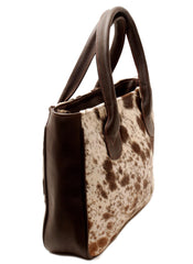 Luxurious Cowhide Shoulder Bag in Dark Brown and White Animal Print - Handmade Leather Tote for Women, Stylish Daily Handbag