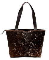 Chic Brown and White Cowhide Shoulder Bag with Natural Animal Print - Handmade Leather Purse for Women's Fashion - Spacious and Versatile