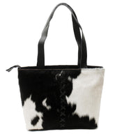 Luxurious Black & White Cowhide Shoulder Bag - Handmade Hair-On Leather Cowskin Purse for Women, Stylish - Practical Everyday Tote Bag