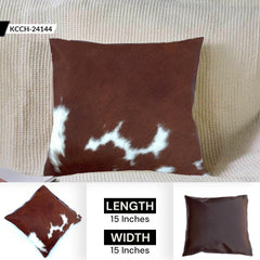 Rustic Eco-Friendly Genuine Leather Cowhide Cushion Cover, Brown & White Hair-on Leather Animal Skin Cushion Cover for Home Decor