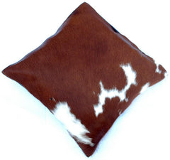 Rustic Eco-Friendly Genuine Leather Cowhide Cushion Cover, Brown & White Hair-on Leather Animal Skin Cushion Cover for Home Decor