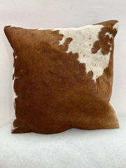 Luxurious Brown & White Cowhide Hair-On Cushion Cover | Rustic - Eco-Friendly Home Decor | Genuine Leather | Hidden Zipper | Suede Backing