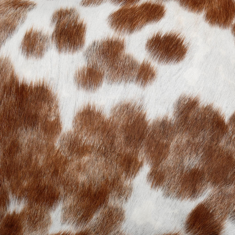 Luxurious Handmade Brown and White Cowhide Cushion Cover - Unique Animal Patterns, Soft Faux Leather Back, Rustic Elegance - Celestial Leather Limited